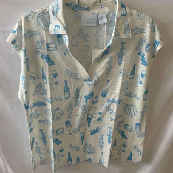 CYNTHIA ROWLEY Picnic Linen Dolman Sleeve Johnny Collar Top Sz LARGE - Picture 1 of 4